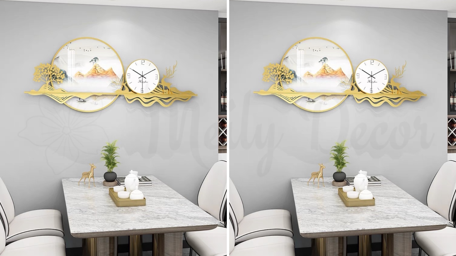 Đặc điểm nổi bật của đồng hồ tranh tráng gương mây và núi vàng