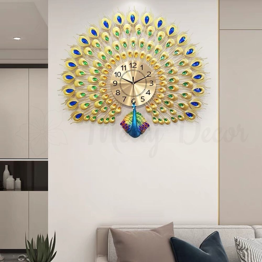 Đồng hồ chim công xòe đuôi vàng Đồng hồ chim công xòe đuôi vàng