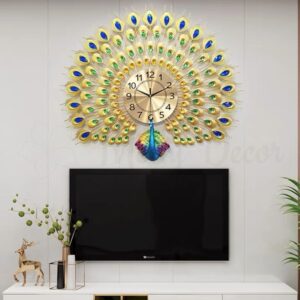 Đồng hồ chim công xòe đuôi vàng