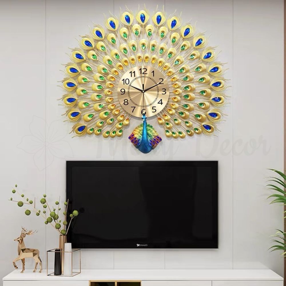 Đồng hồ chim công xòe đuôi vàng Đồng hồ chim công xòe đuôi vàng