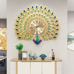 Đồng hồ chim công xòe đuôi vàng