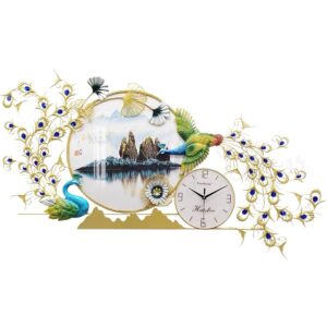 Đồng hồ đôi chim công kết hợp tranh tráng gương