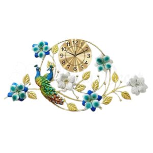 Đồng hồ đôi chim công và hoa khung tròn