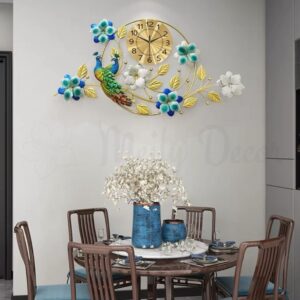 Đồng hồ đôi chim công và hoa khung tròn