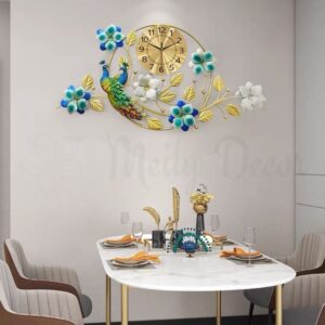 Đồng hồ đôi chim công và hoa khung tròn