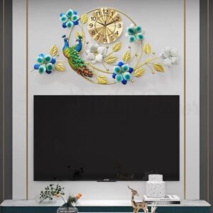 Đồng hồ đôi chim công và hoa khung tròn