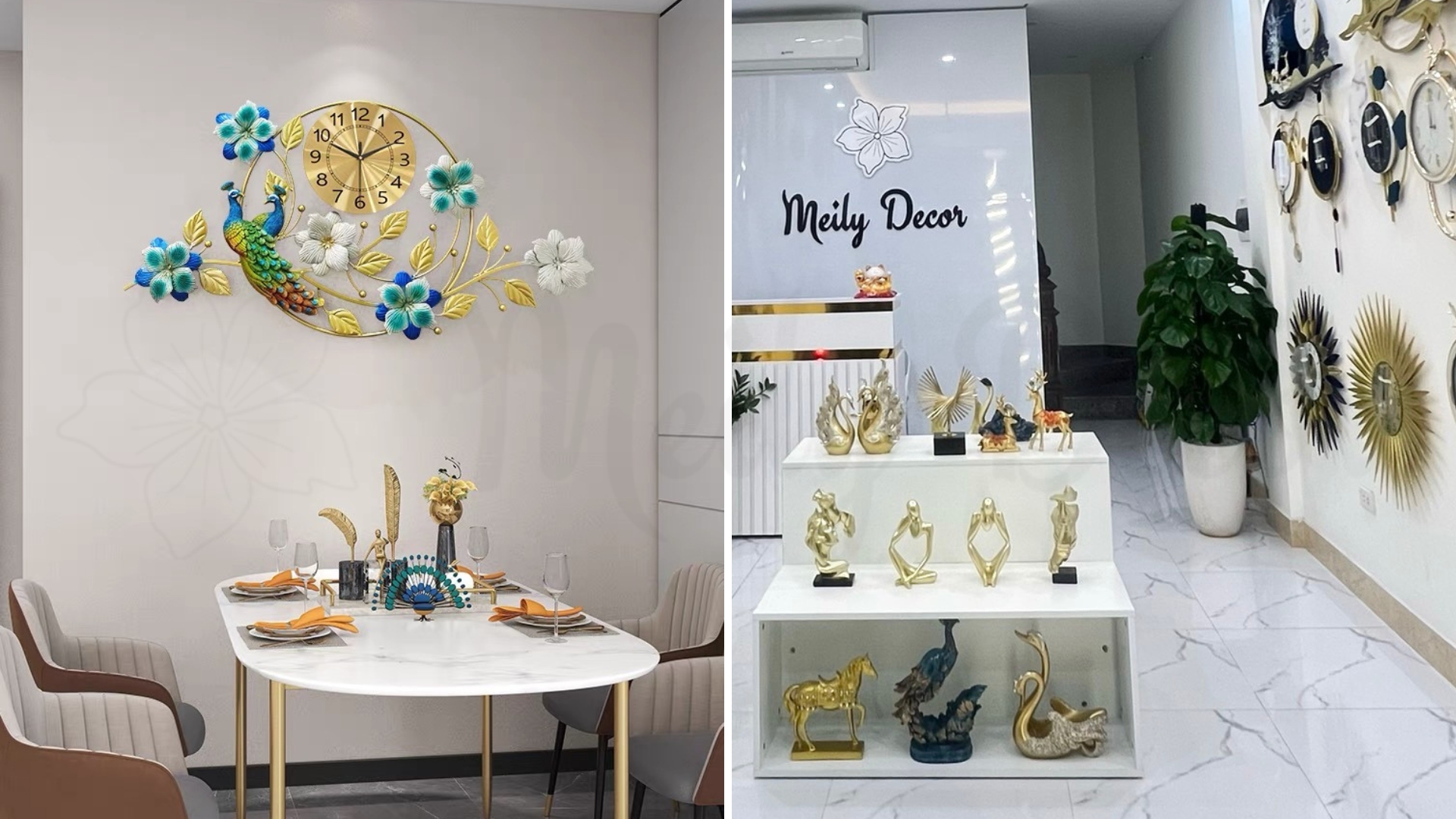 Mua đồng hồ đôi chim công và hoa khung tròn tại Meily Decor