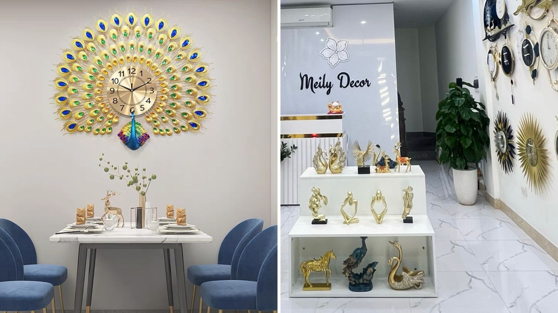 Nên chọn mua đồng hồ chim công xòe đuôi vàng tại Meily Decor