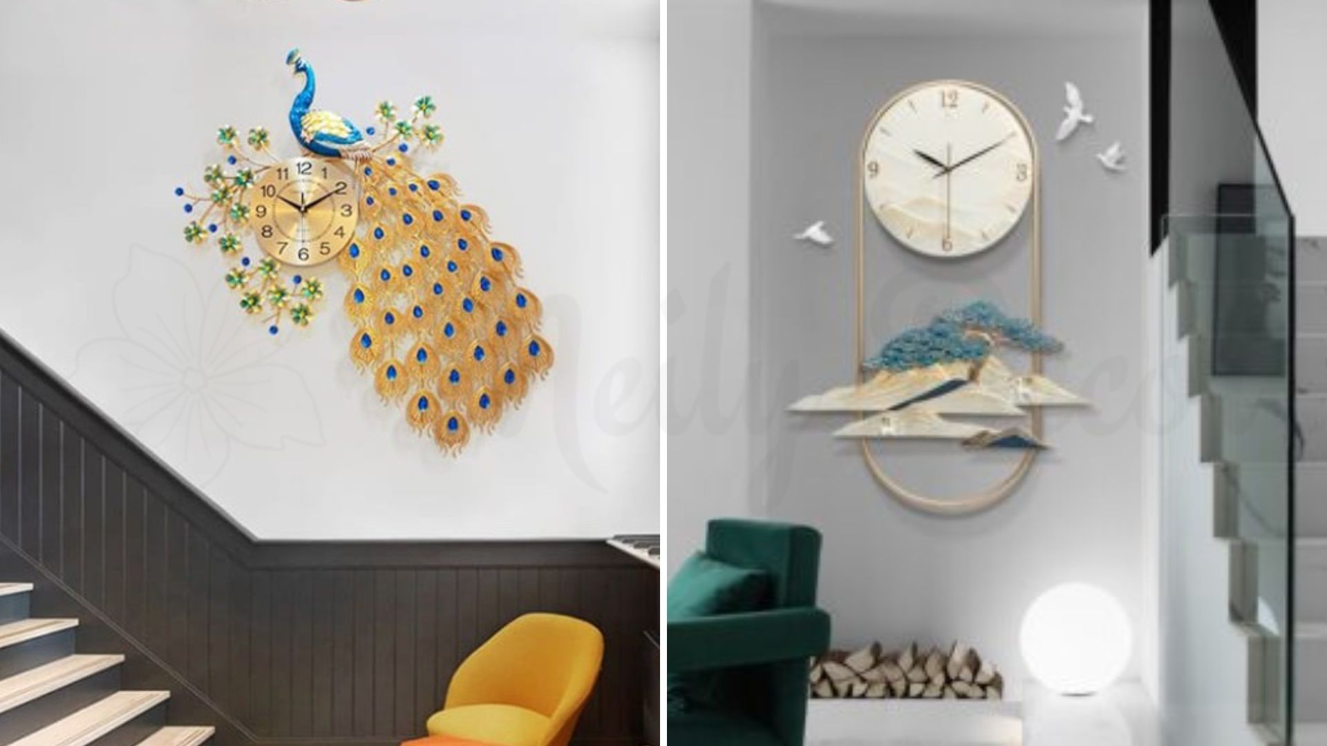 Decor cầu thang với đồng hồ treo tường