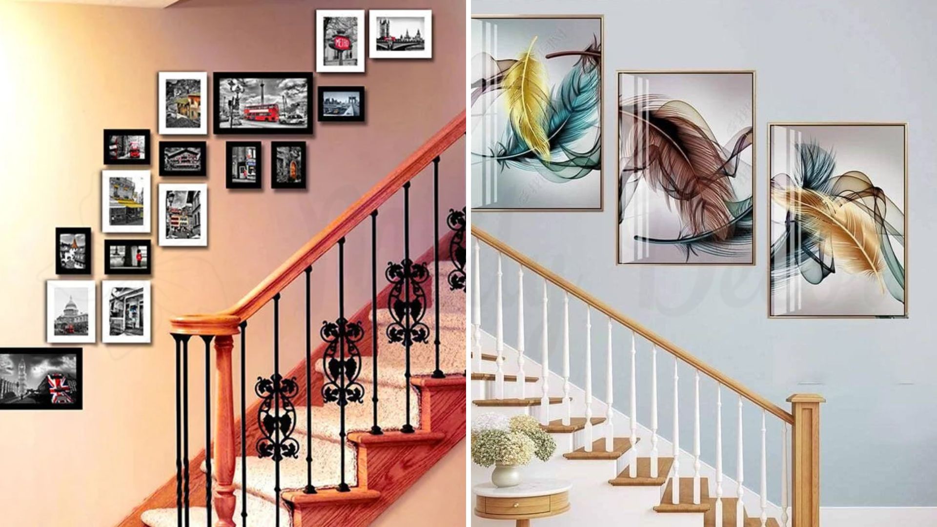 Decor cầu thang với tranh treo tường