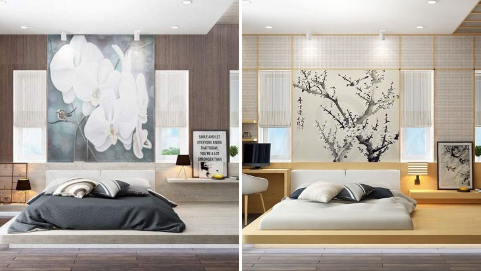 Decor phòng ngủ không giường với tranh treo tường